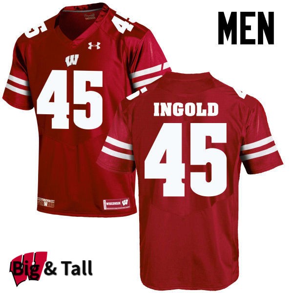 Wisconsin Badgers Men's #45 Alec Ingold NCAA Under Armour Authentic Red Big & Tall College Stitched Football Jersey LO40S40OP